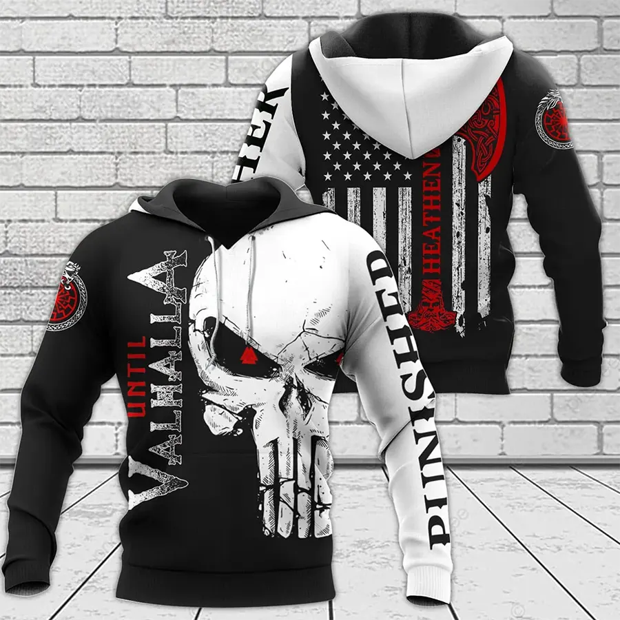 Viking Hoodie Warrior Until Valhalla Heathen Axe Flag