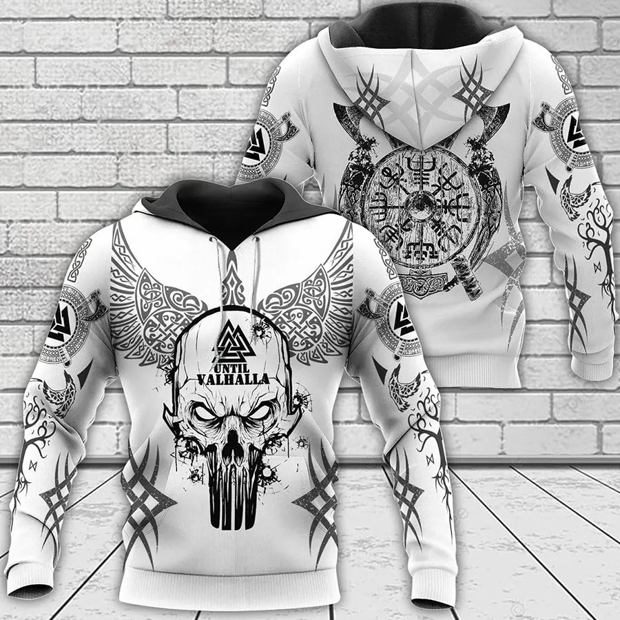 Viking Hoodie Warrior Until Valhalla Raven Skull