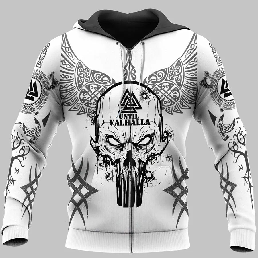 Viking Hoodie Warrior Until Valhalla Raven Skull