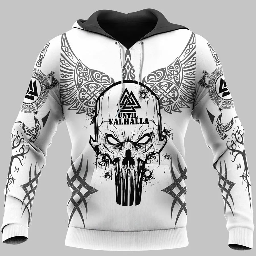 Viking Hoodie Warrior Until Valhalla Raven Skull