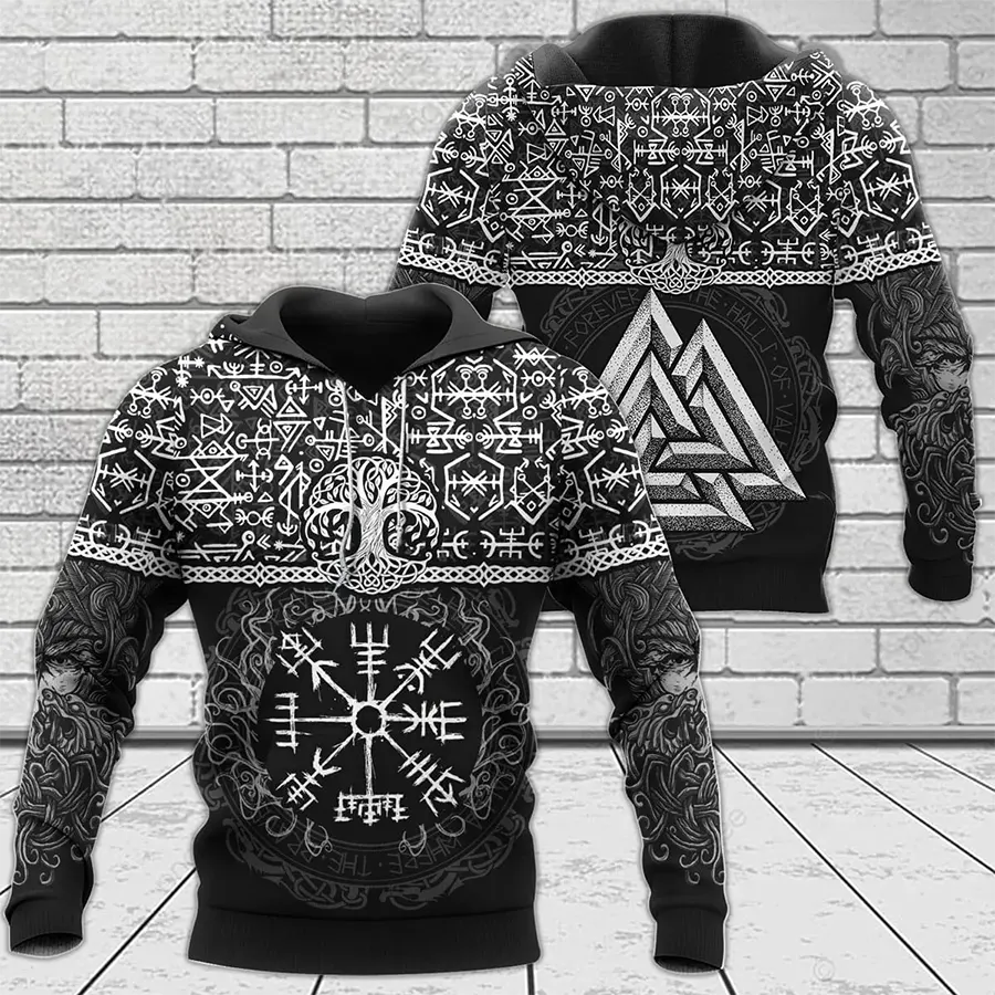 Viking Hoodie Warrior Vegvisir Symbol and Valknut Symbol