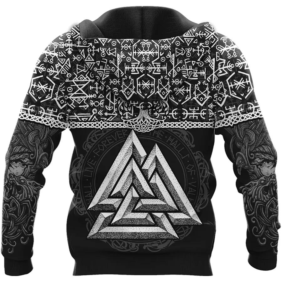Viking Hoodie Warrior Vegvisir Symbol and Valknut Symbol