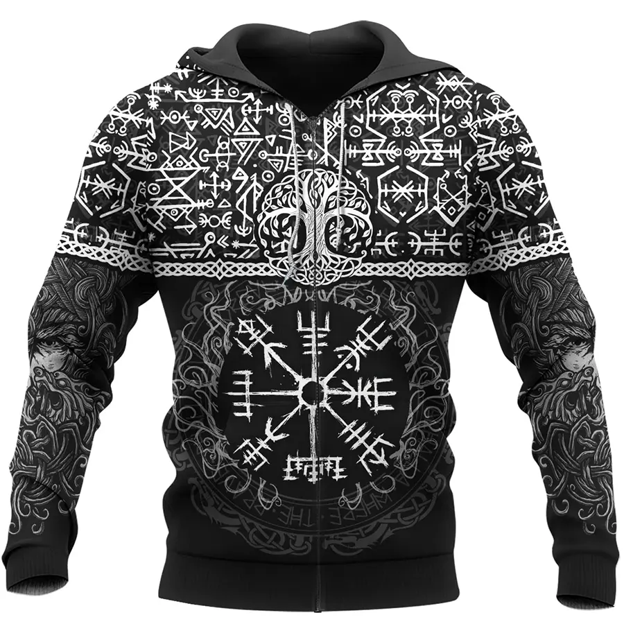 Viking Hoodie Warrior Vegvisir Symbol and Valknut Symbol