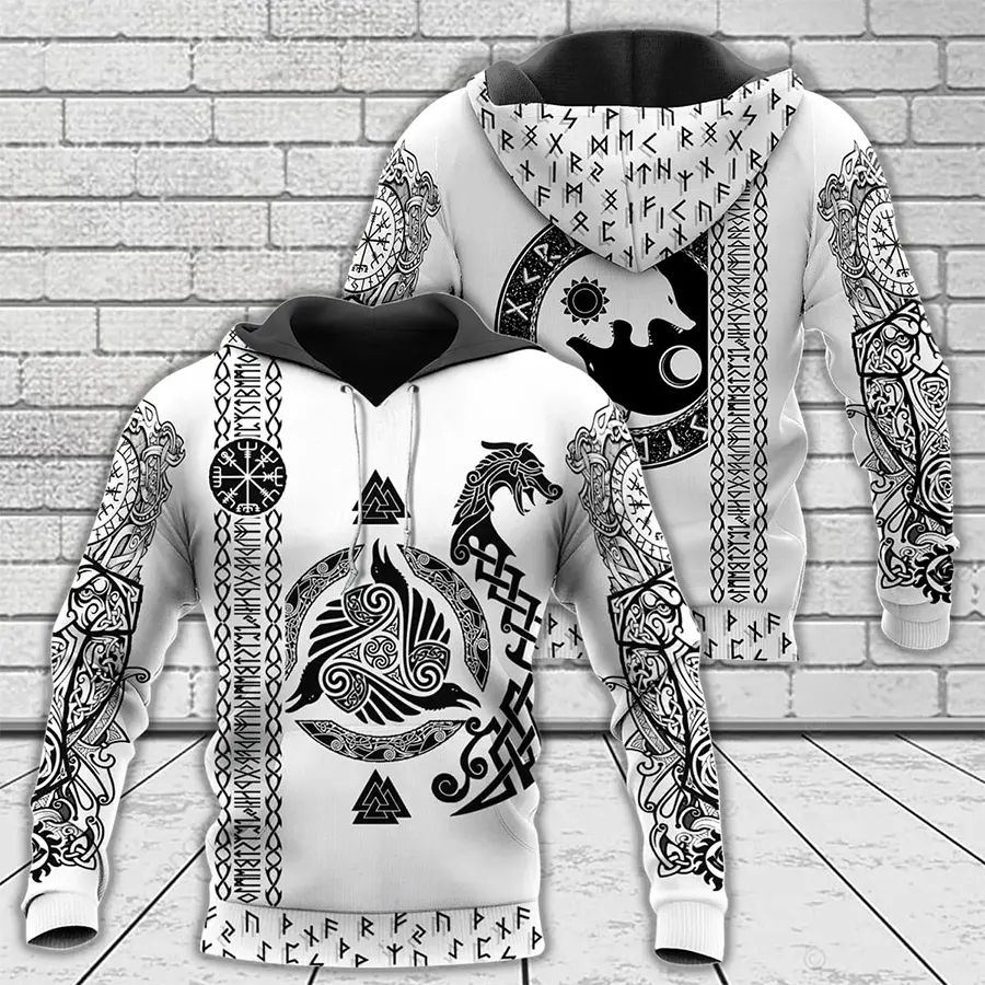 Viking Hoodie Warrior Viking Raven Symbol and Viking Wolf Rune