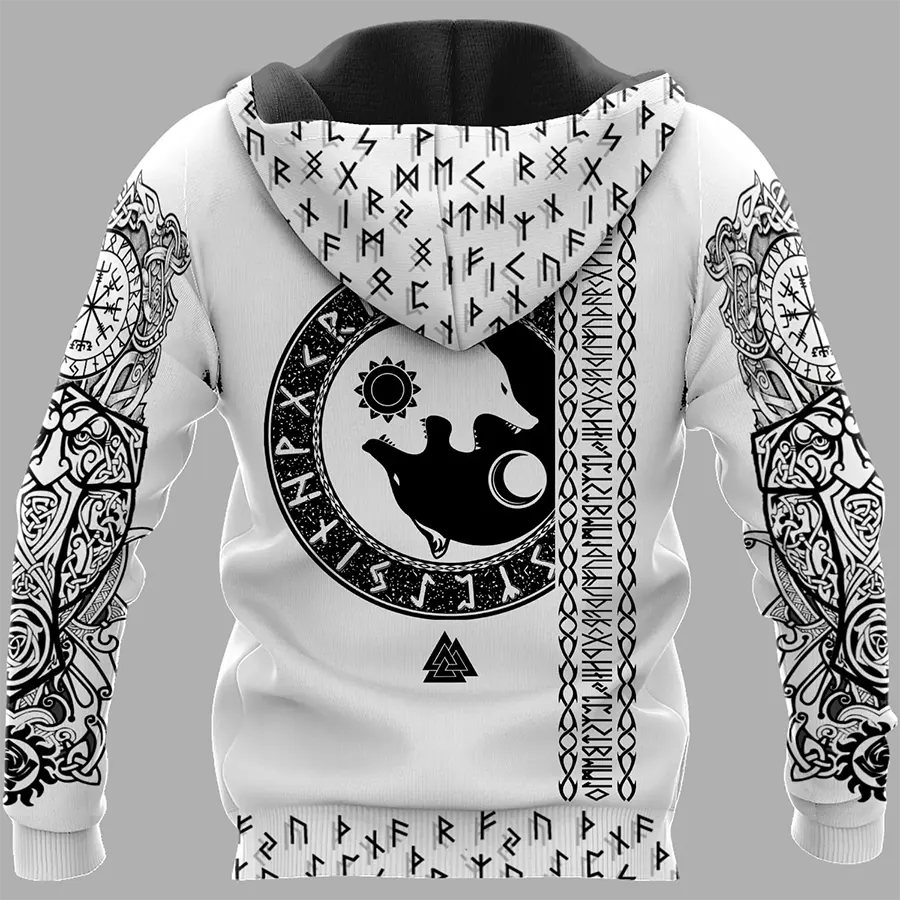 Viking Hoodie Warrior Viking Raven Symbol and Viking Wolf Rune