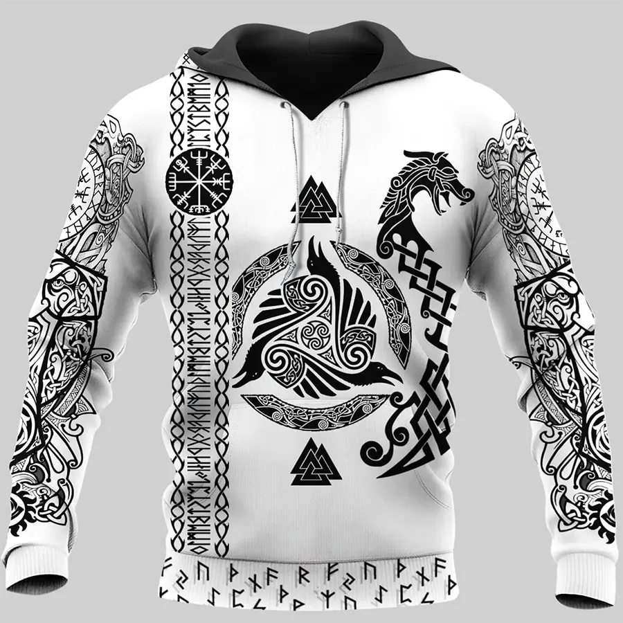 Viking Hoodie Warrior Viking Raven Symbol and Viking Wolf Rune