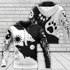 Viking Hoodie Yin Yang Geri and Freki Wolves Balance