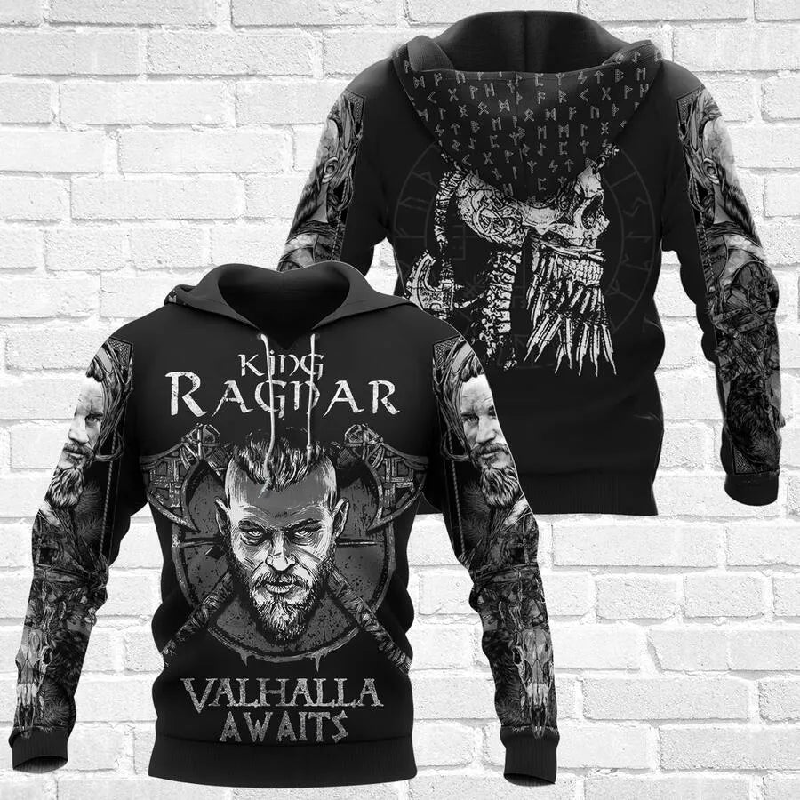 Viking Hoodies – King Ragnar – Valhalla Awaits Legendary Art