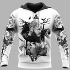 Viking Hoodies – Norse Mythology Art – Raven Wolf Serpent