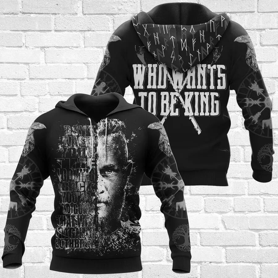 Viking Hoodies – Ragnar Lothbrok – Vegvisir Rune Raven Art