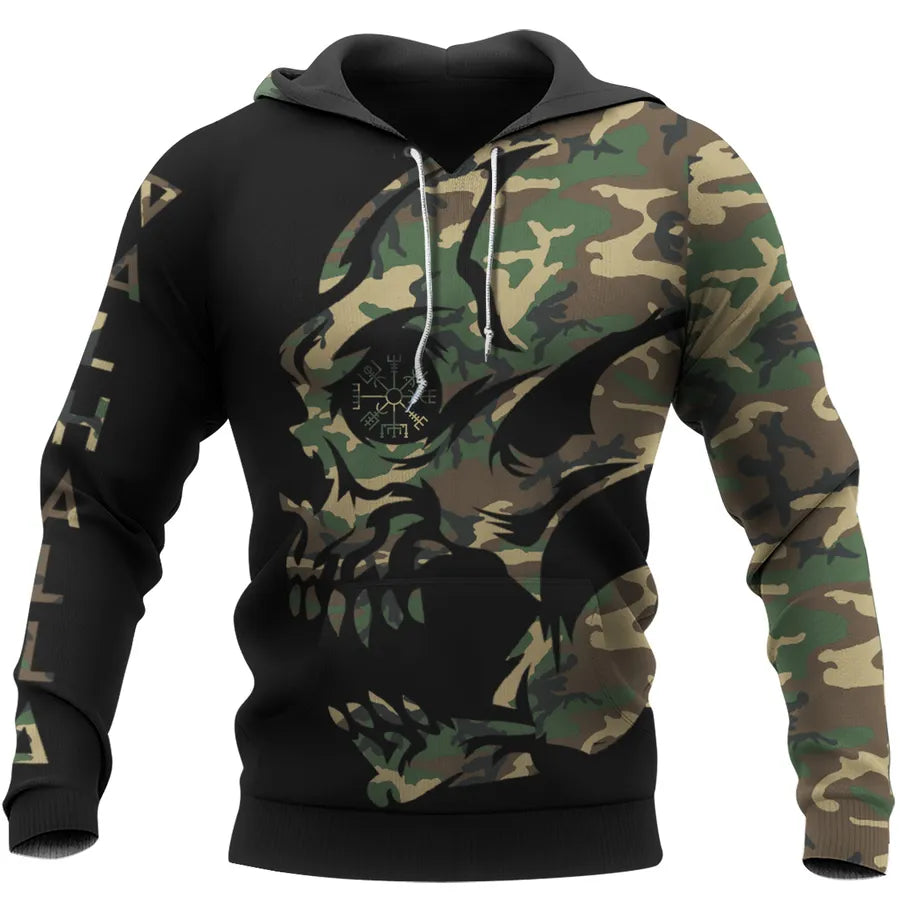 Viking Hoodies – Skull Vegvisir Viking Compass Design