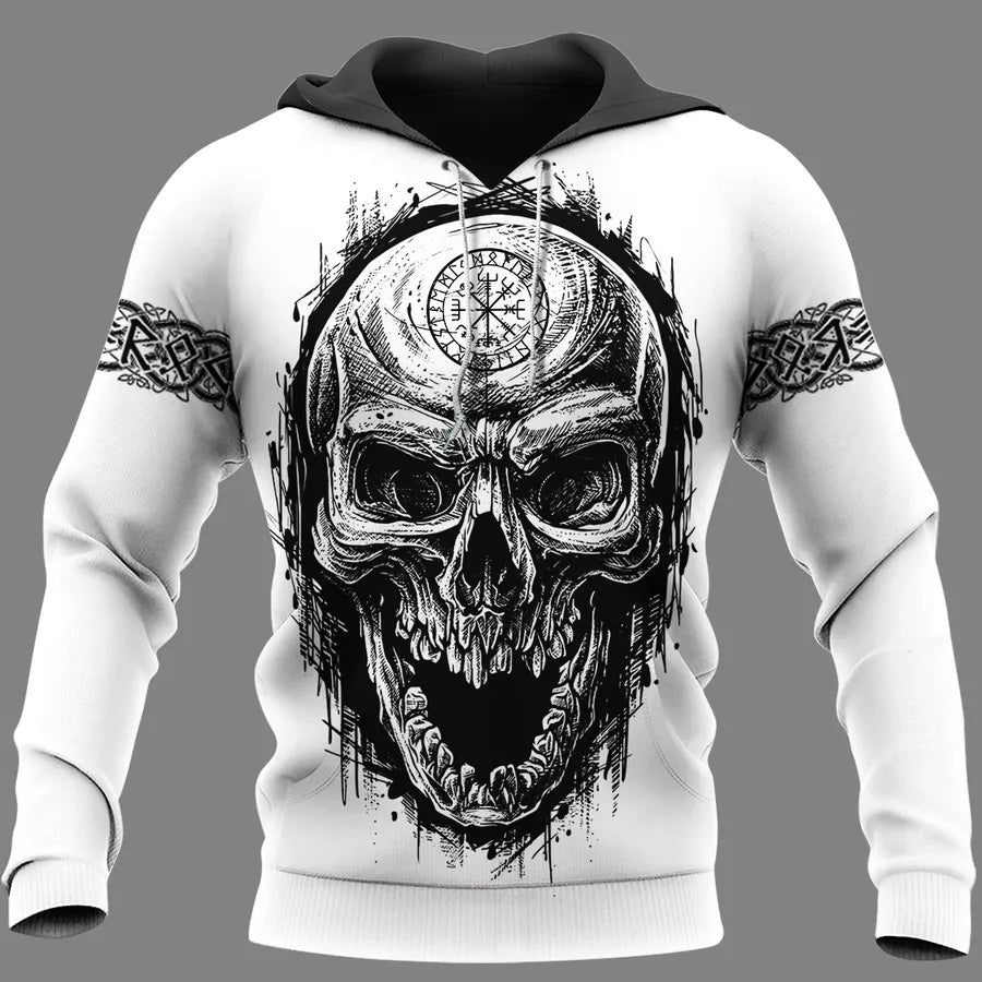 Viking Hoodies – Viking Skull Drawing – Norse Yggdrasil Tree Legend