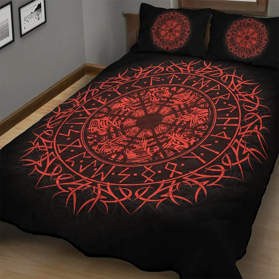 Viking Quilt Bedding Set Aegishjalmur Rune Protection