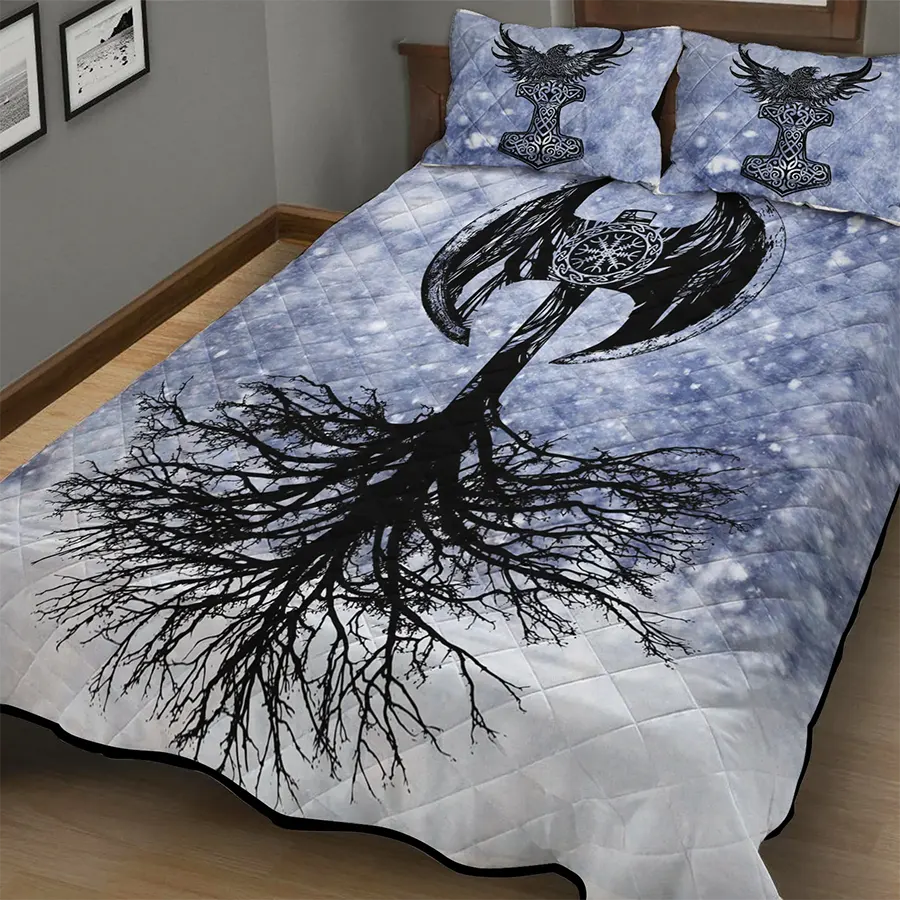 Viking Quilt Bedding Set Axe Yggdrasil Art Legacy