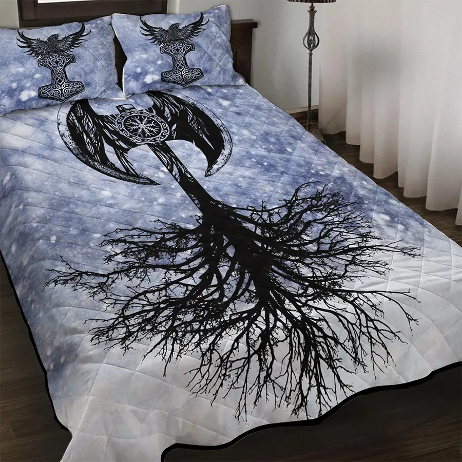 Viking Quilt Bedding Set Axe Yggdrasil Art Legacy