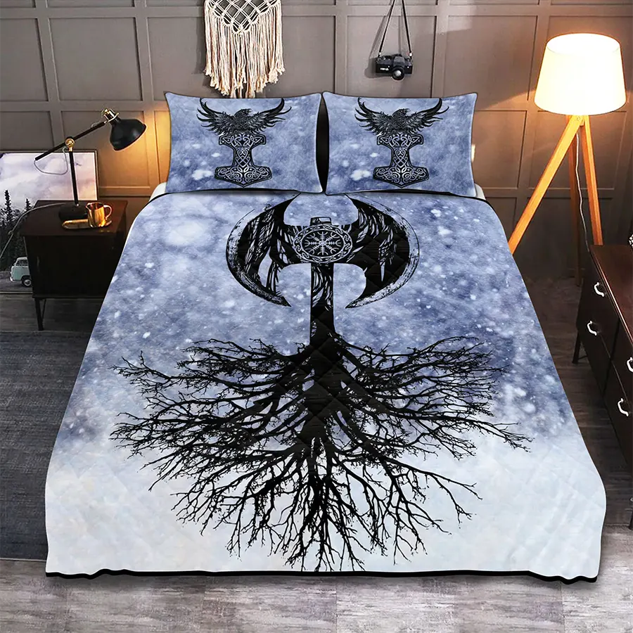 Viking Quilt Bedding Set Axe Yggdrasil Art Legacy