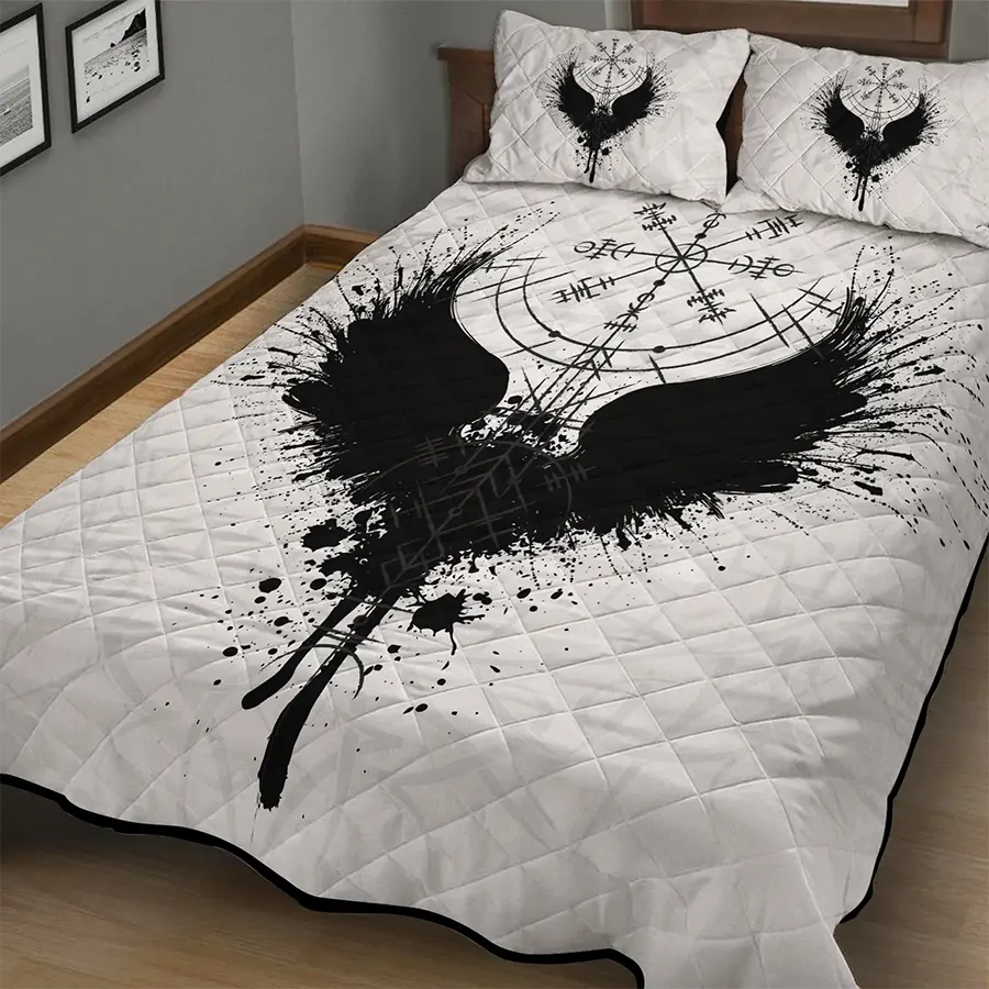 Viking Quilt Bedding Set Black Raven Viking Legend