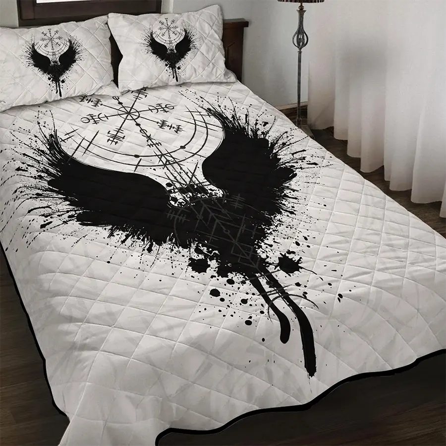 Viking Quilt Bedding Set Black Raven Viking Legend