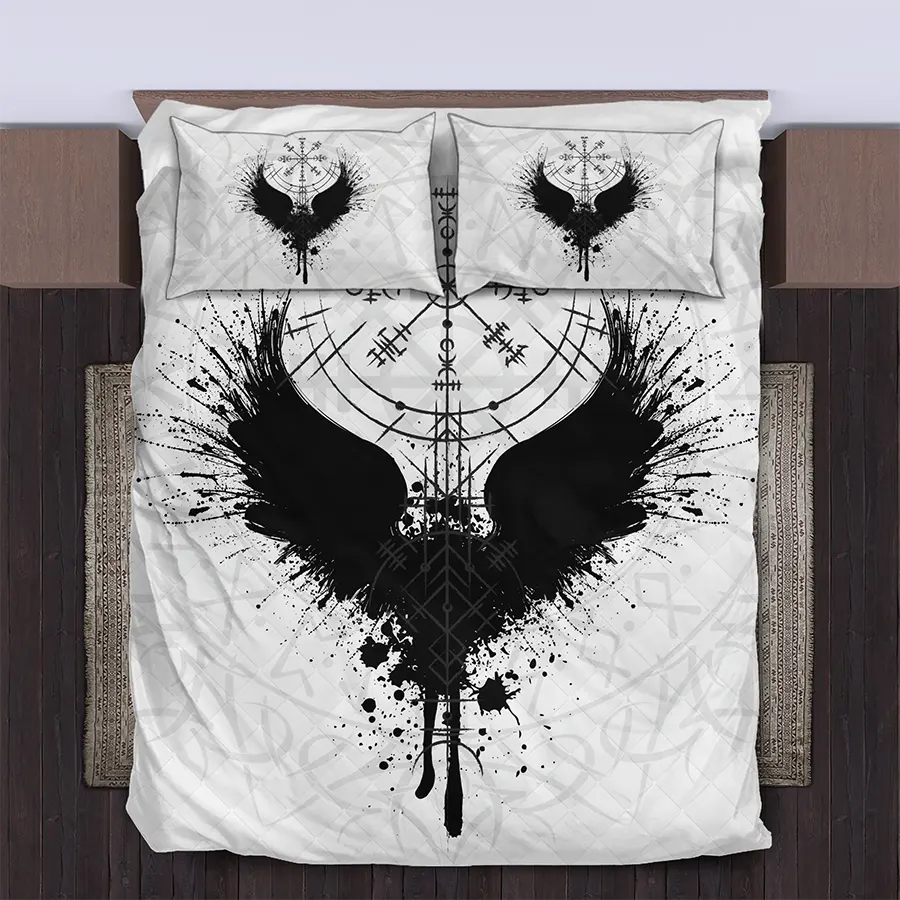 Viking Quilt Bedding Set Black Raven Viking Legend