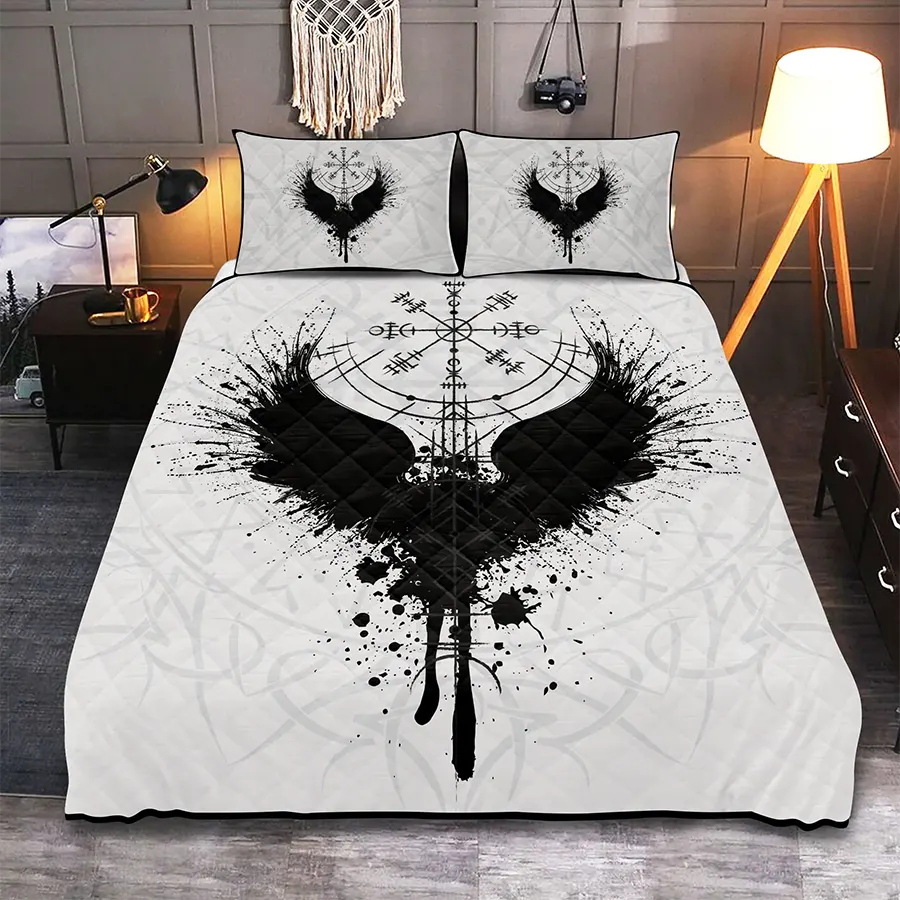 Viking Quilt Bedding Set Black Raven Viking Legend