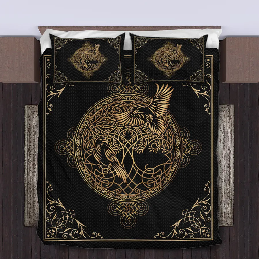 Viking Quilt Bedding Set Celtic Tree of Life with Raven
