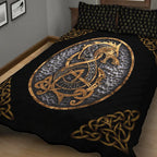 Viking Quilt Bedding Set with Fenrir Art and Rune Symbols