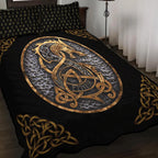 Viking Quilt Bedding Set with Fenrir Art and Rune Symbols