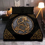 Viking Quilt Bedding Set with Fenrir Art and Rune Symbols