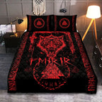 Viking Quilt Bedding Set Fenrir Artwork and Rune