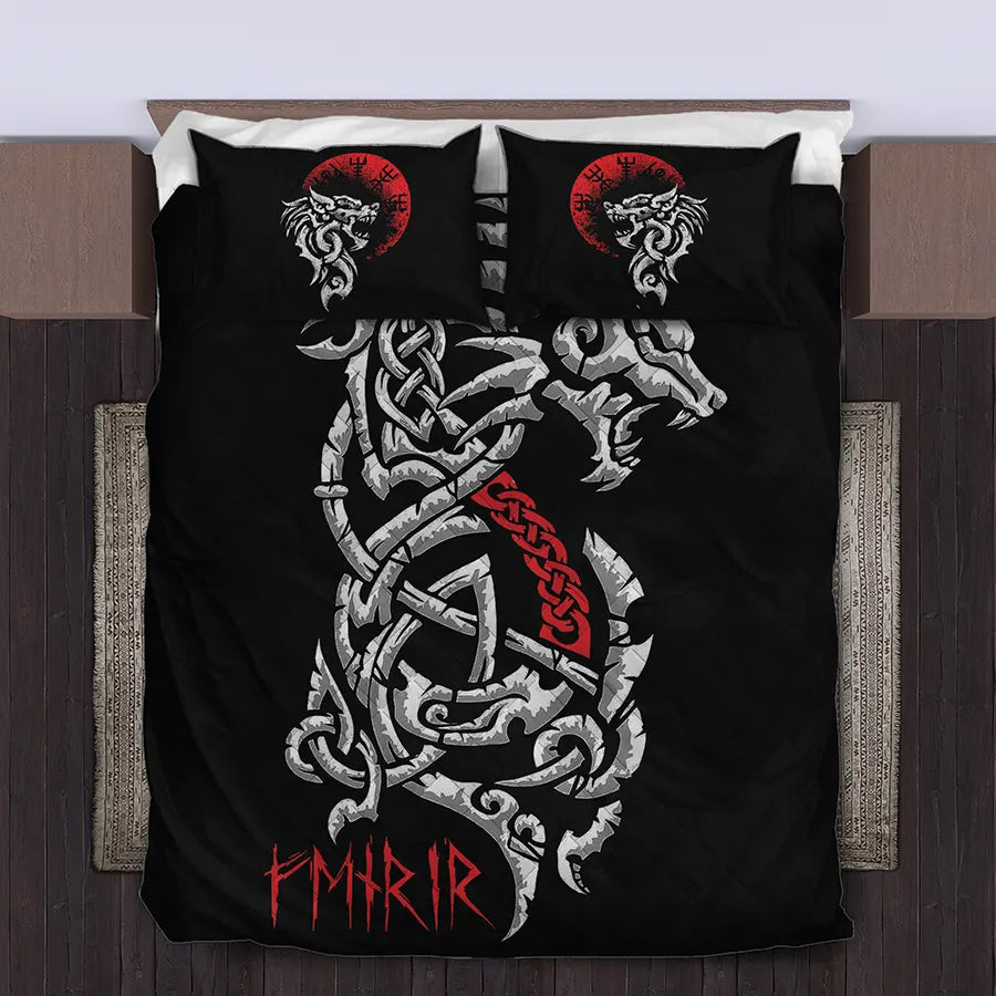 Viking Quilt Bedding Set with Fenrir Celtic Art