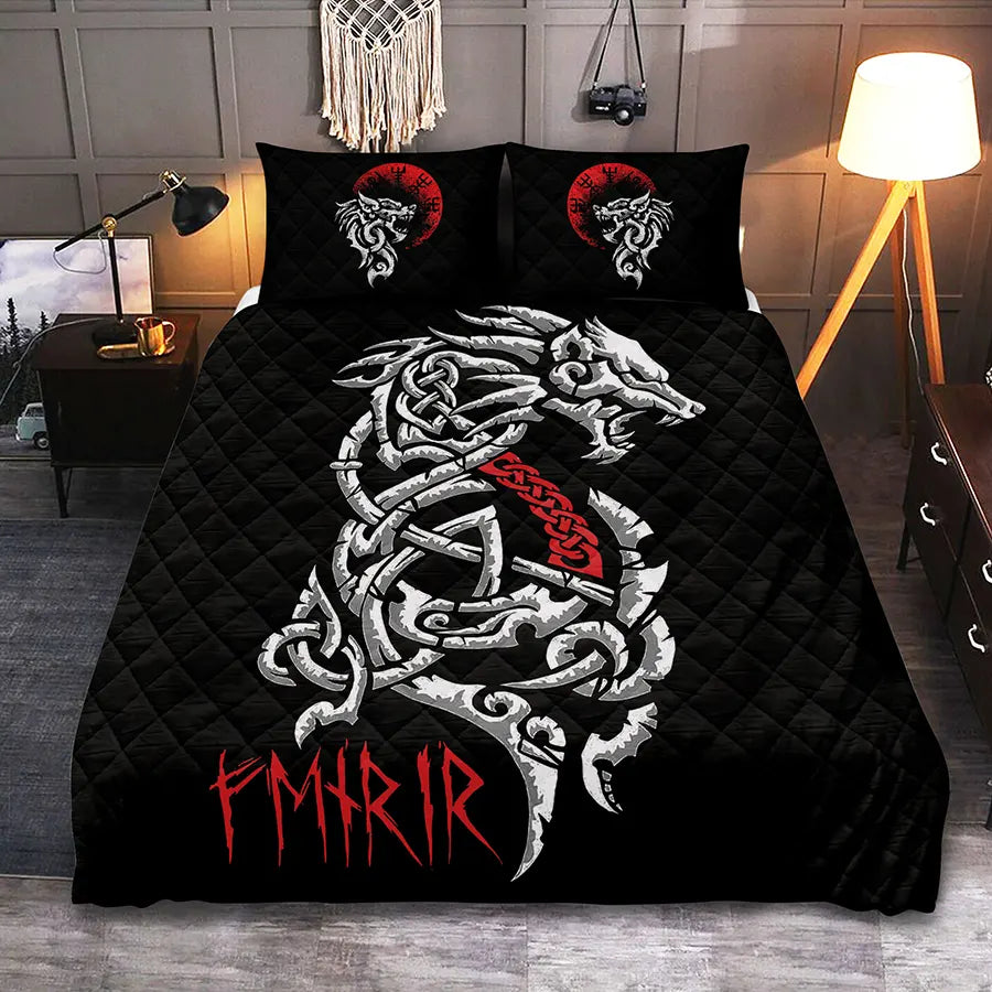 Viking Quilt Bedding Set with Fenrir Celtic Art