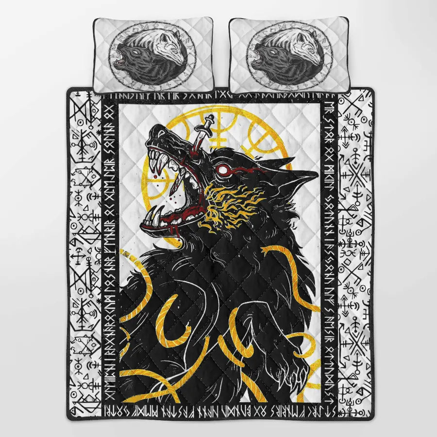 Viking Quilt Bedding Set Fenrir Rune Norse Fury