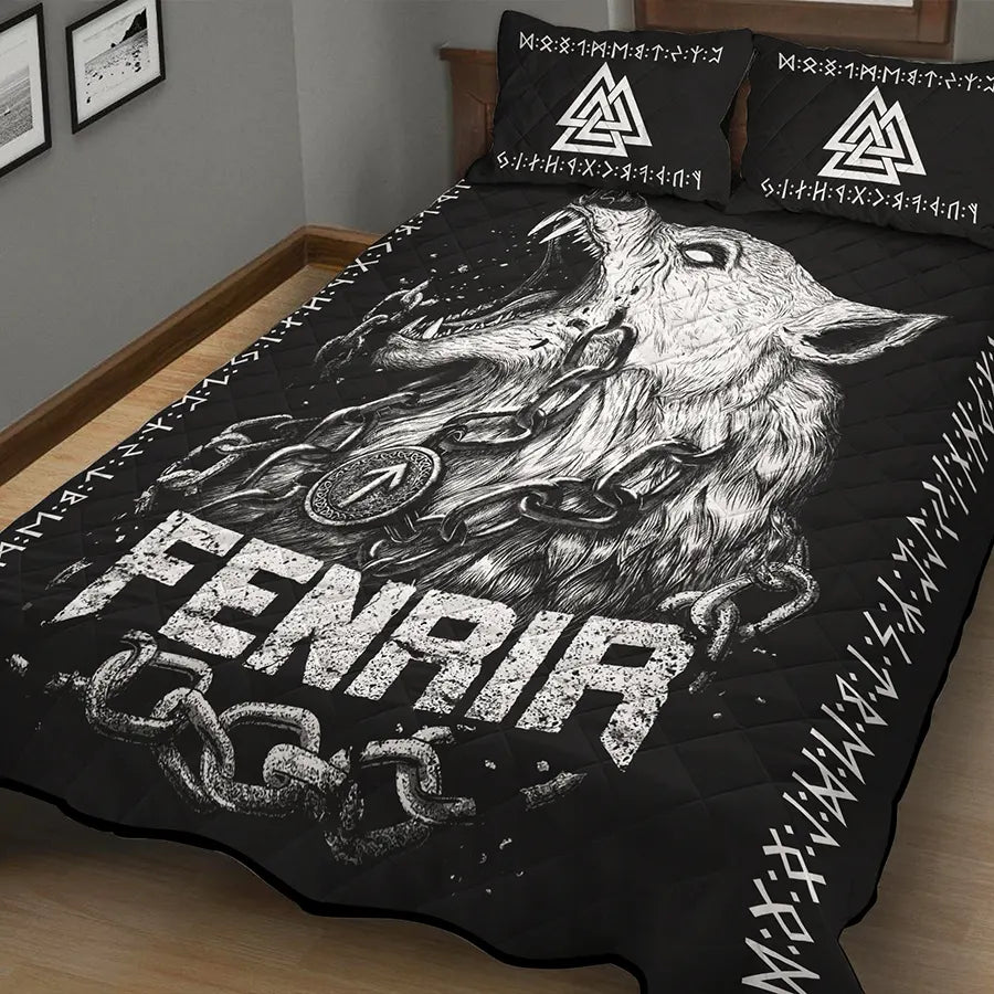Viking Quilt Bedding Set Fenrir Valknut Symbol