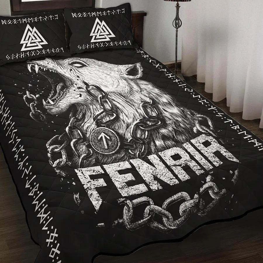 Viking Quilt Bedding Set Fenrir Valknut Symbol