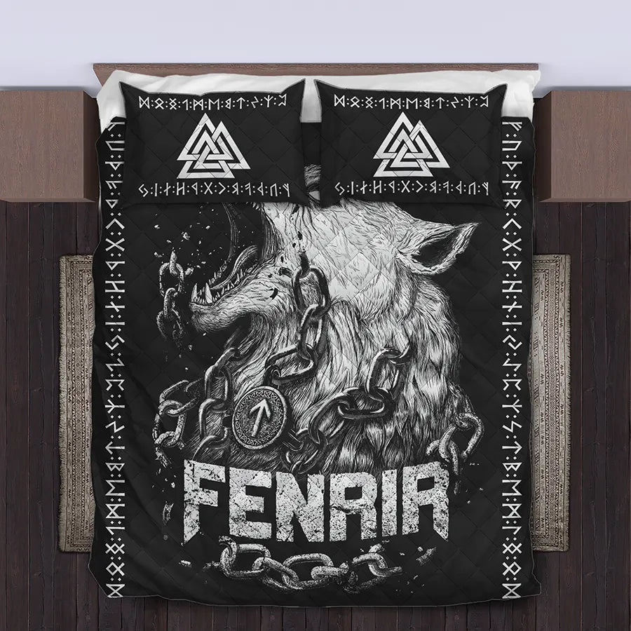 Viking Quilt Bedding Set Fenrir Valknut Symbol
