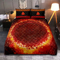 Viking Quilt Bedding Set Flaming Triple Horn Norse Power