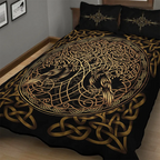 Viking Quilt Bedding Set Gold Tree of Life Celtic Knot