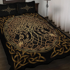 Viking Quilt Bedding Set Gold Tree of Life Celtic Knot