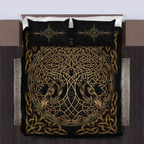 Viking Quilt Bedding Set Gold Tree of Life Celtic Knot