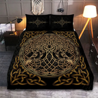 Viking Quilt Bedding Set Gold Tree of Life Celtic Knot
