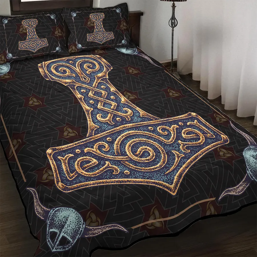 Viking Quilt Bedding Set Hammer of Thor Power