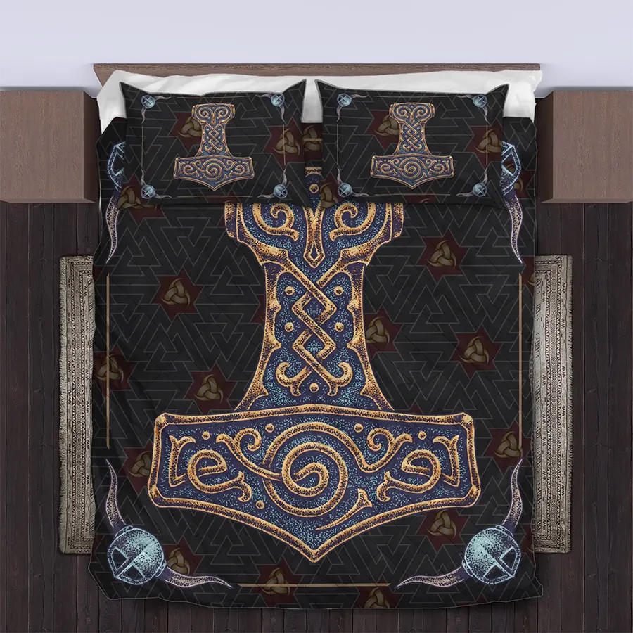 Viking Quilt Bedding Set Hammer of Thor Power