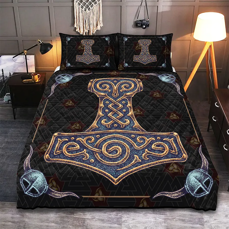 Viking Quilt Bedding Set Hammer of Thor Power
