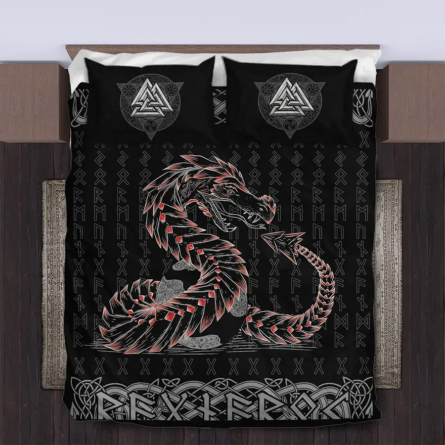 Viking Quilt Bedding Set Jormungandr Rune Eternal Serpent