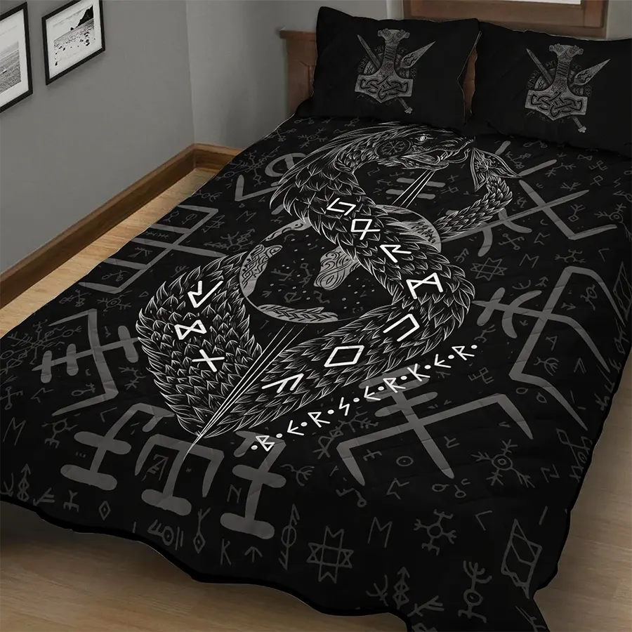 Viking Quilt Bedding Set Jormungandr Rune Norse Chaos