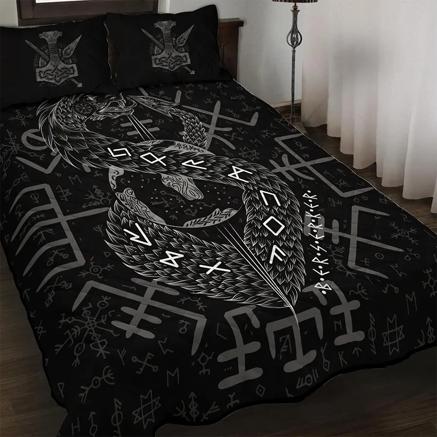 Viking Quilt Bedding Set Jormungandr Rune Norse Chaos