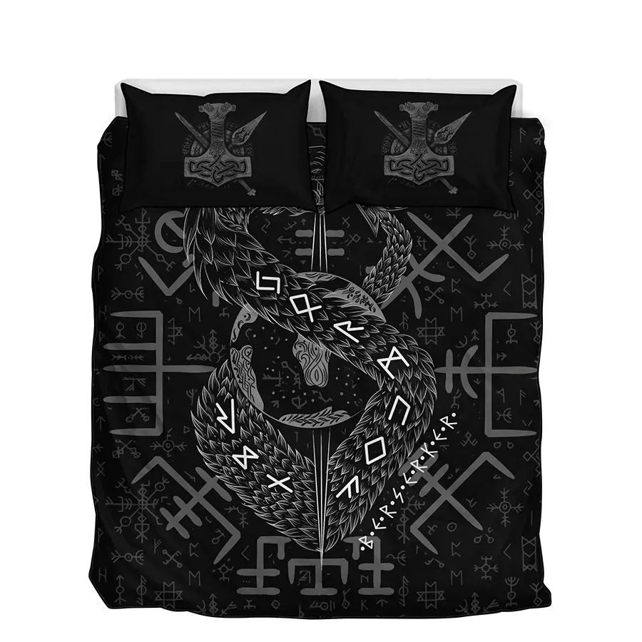 Viking Quilt Bedding Set Jormungandr Rune Norse Chaos