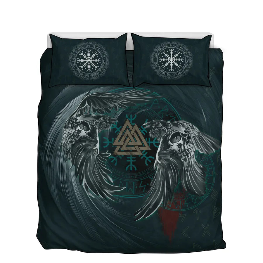 Viking Quilt Bedding Set Majestic Munin and Hugin