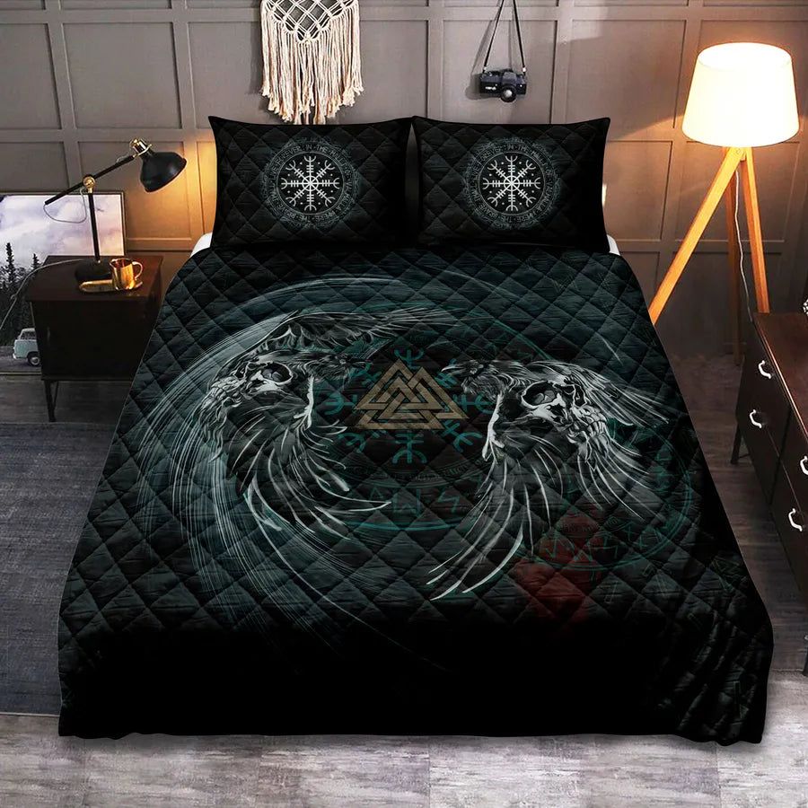 Viking Quilt Bedding Set Majestic Munin and Hugin