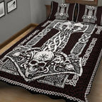Viking Quilt Bedding Set Mjolnir Skull Celtic Knot